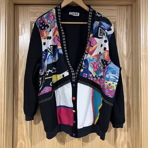 VTG TEDDI Abstract Colorful Cardigan 80s 90s size Large? READ